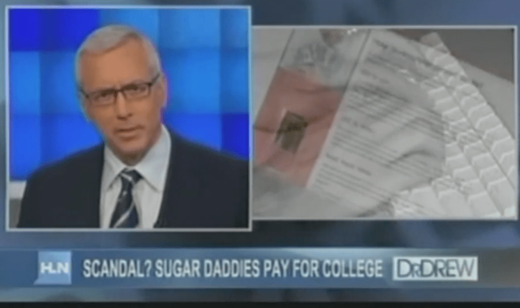 In this screenshot from a video on the Seeking Arrangement youtube channel, "Seeking," Dr. Drew questions the founder of the online dating company, Brandon Wade, if the website is really just an online prostitution service. 